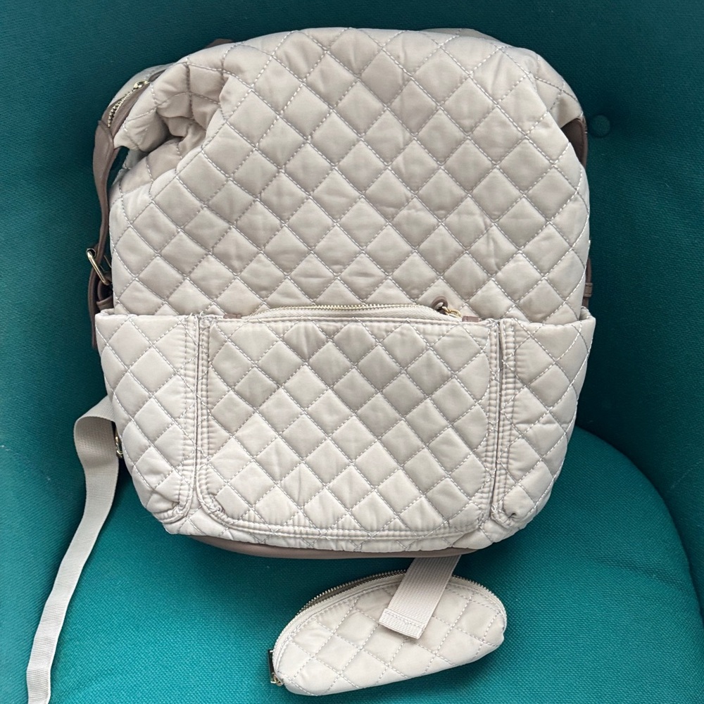 Tommy Bahama Elegant Cream Quilted Backpack with Pouch